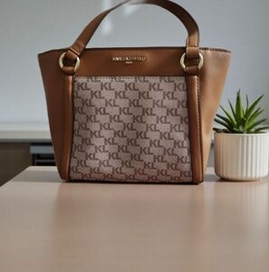 Karl Lagerfeld Iris Tan And Cream Monogram Tote Bag Classic With Crossbody Strap